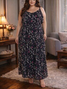 NWT Lane Bryant Floral Tiered Ruffle Off-The-Shoulder Maxi Dress Plus Size 24 P
